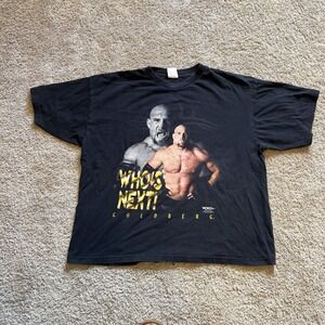 Vintage 90s WCW Goldberg "Who's Next?" Black Wrestling T-Shirt Size 2XL Boxy